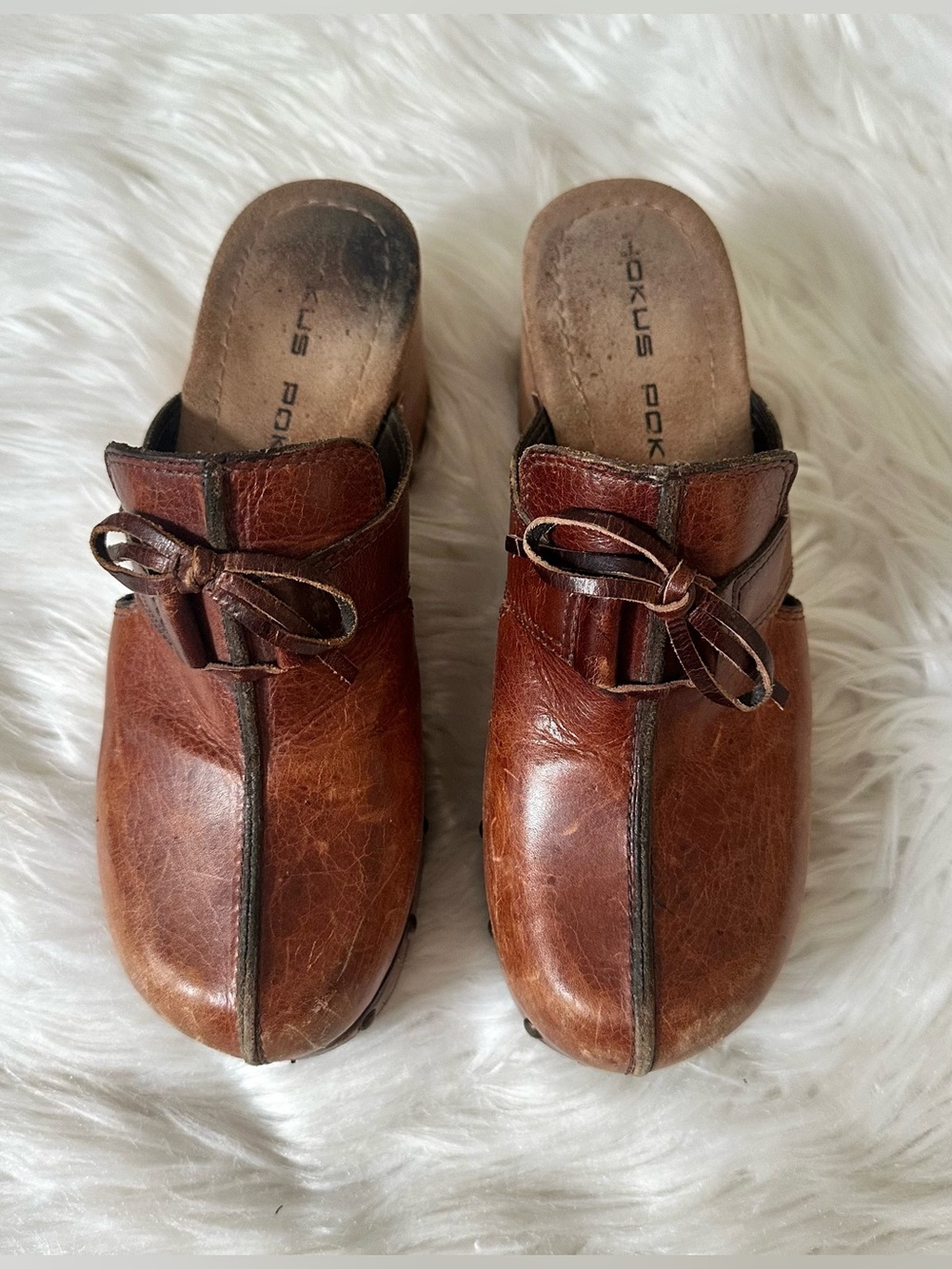 Hokus Pokus Leather Wooden Clogs Sz 6